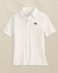 The front view of the Southern Tide Georgia Bulldogs Oval G Boys Driver Performance Polo Shirt by Southern Tide - Classic White