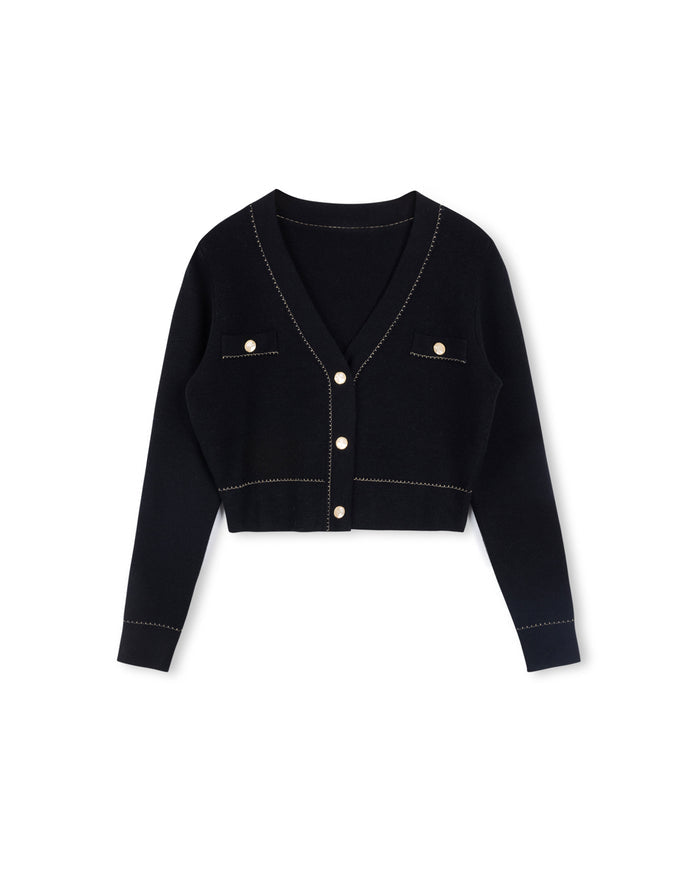 Gold Detailed Knit Cardigan - Junees