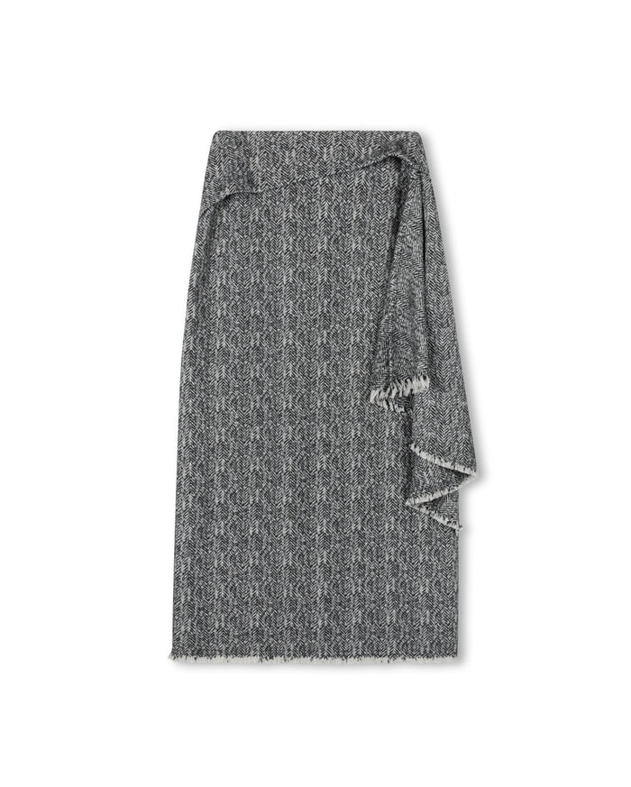 Herringbone Draped Tweed Skirt - Junees