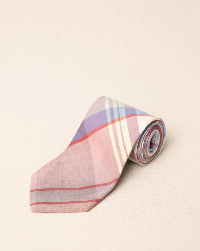 The rolled view of the Southern Tide Madras Necktie by Southern Tide - White Sand