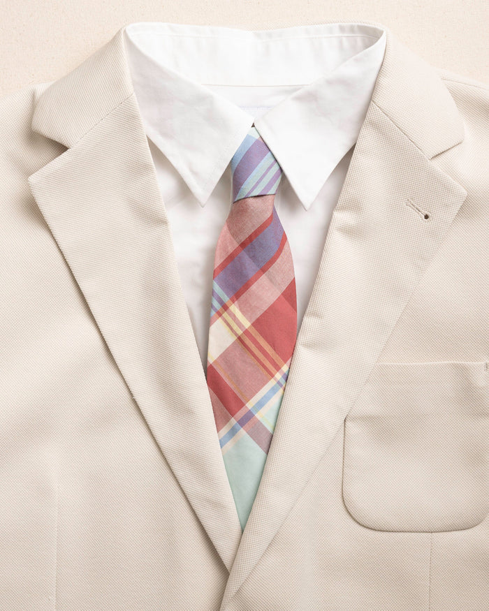 The detail coat view of the Southern Tide Madras Necktie by Southern Tide - White Sand