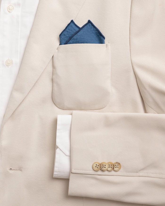 The detail coat view of the Southern Tide Nautical Blue Seersucker Pocket Square by Southern Tide - Nautical Blue