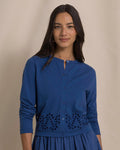The front view of the Southern Tide Holland Embroidered Cardigan by Southern Tide - Nautical Blue