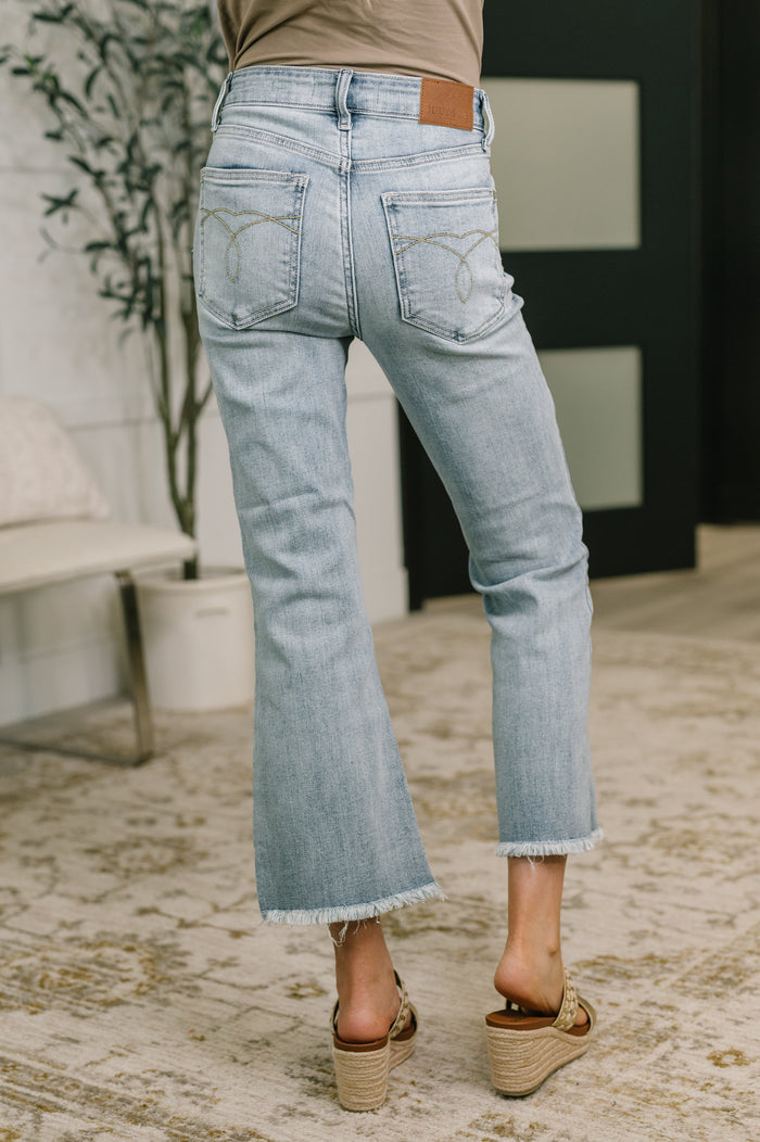Judy Blue Mckaylee Mid Rise Kick Flare Jeans with Frayed Hem