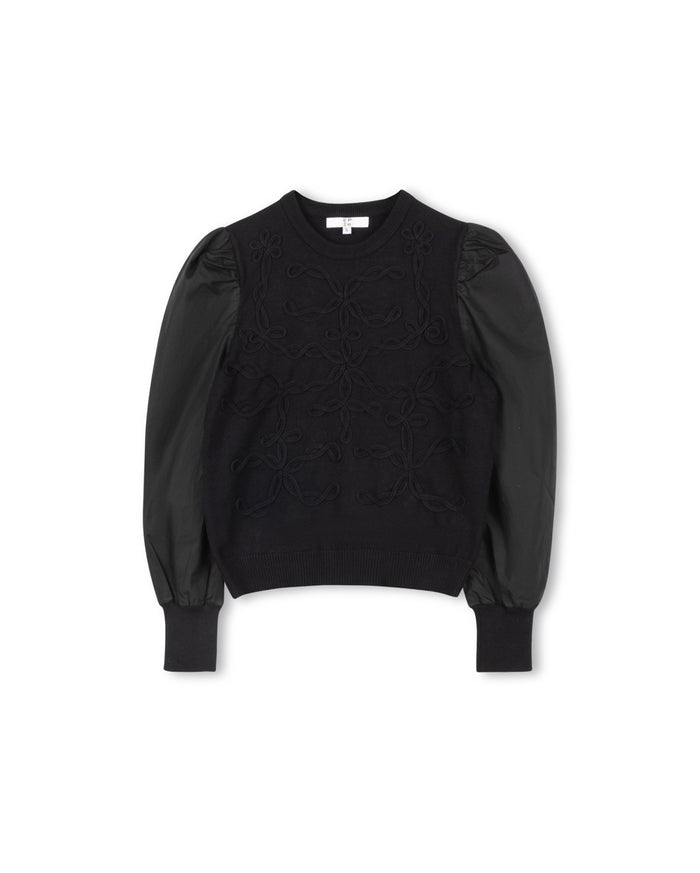 Knit And Poplin Crew Neck - Junees