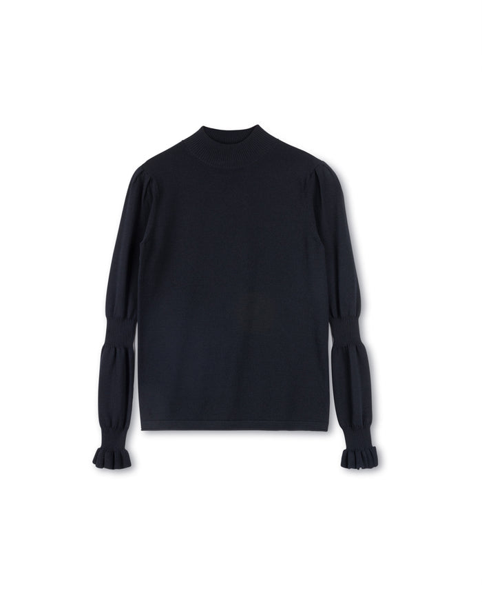Knit Mock Neck Sweater With Bubble Sleeve - Junees