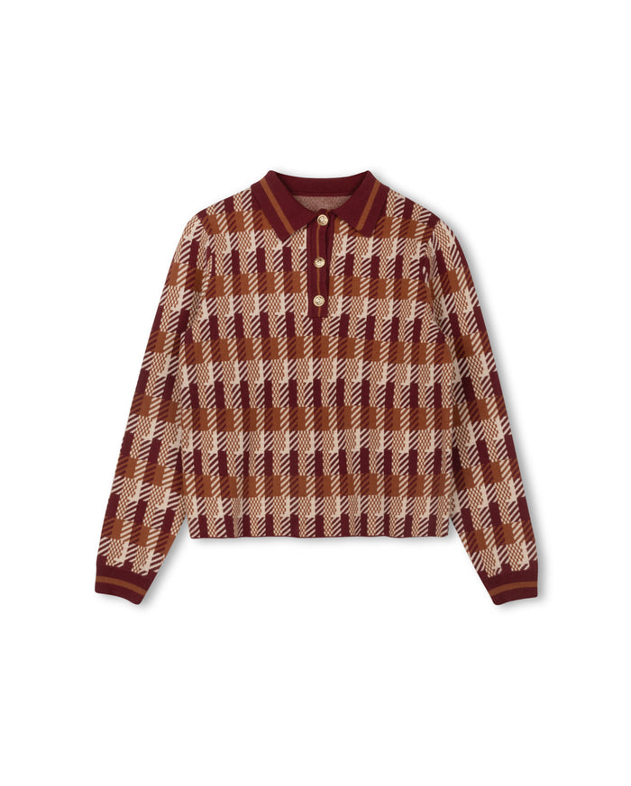 Knit Plaid Polo Top - Junees