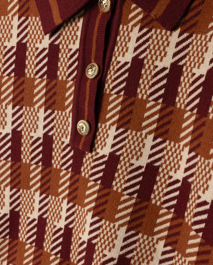 Knit Plaid Polo Top - Junees