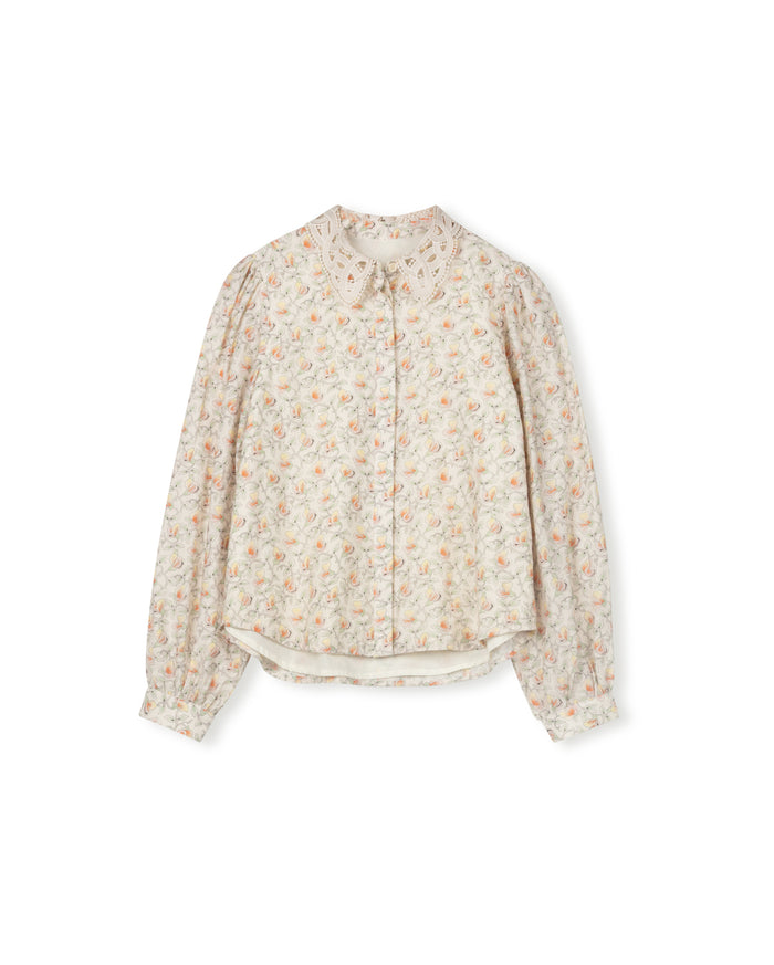 Lace Detail Printed Blouse - Junees