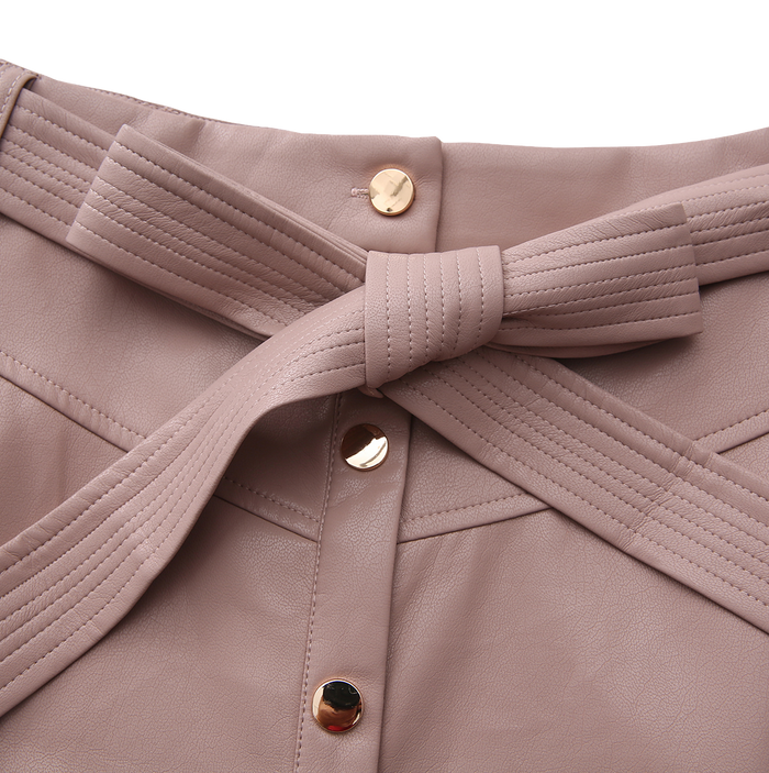 Leather Belted Button Down Skirt