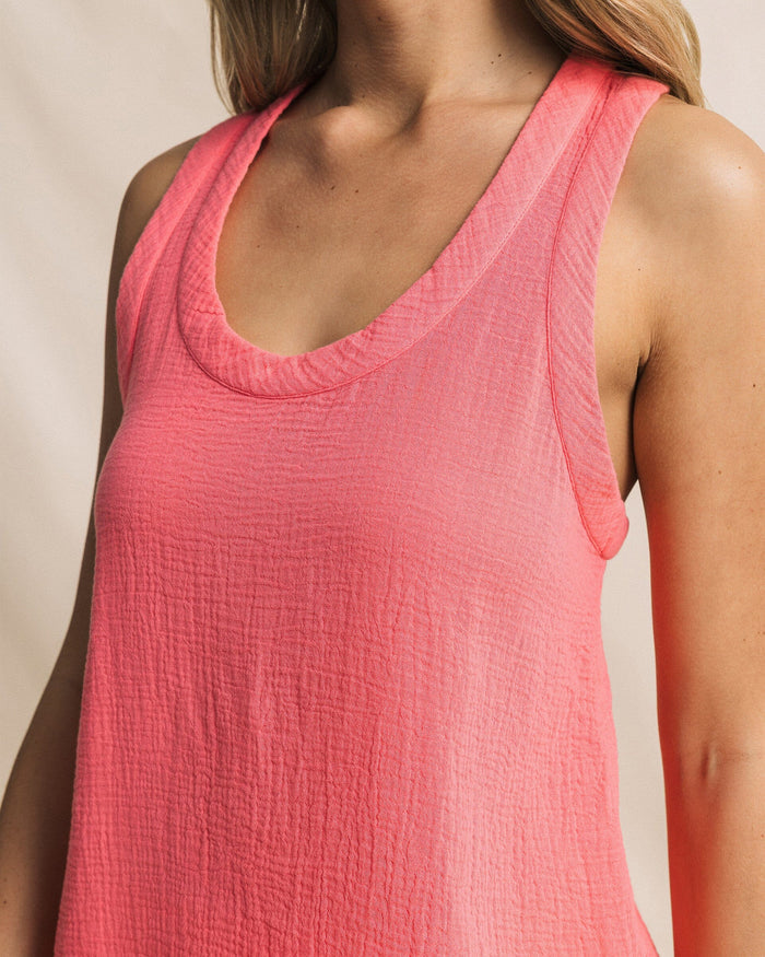 The detail view of the Southern Tide Leila Double Cloth Garment Dye Solid Tank by Southern Tide - Island Pink