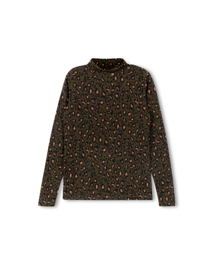 Leopard Printed Fitted Mock Neck - Junees