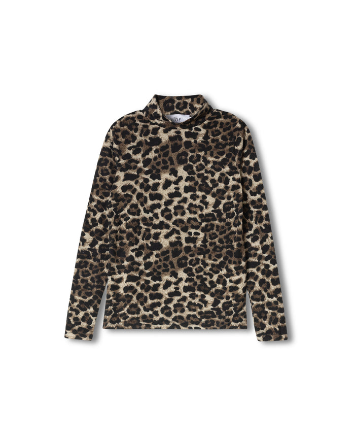 Leopard Printed Fitted Mock Neck - Junees