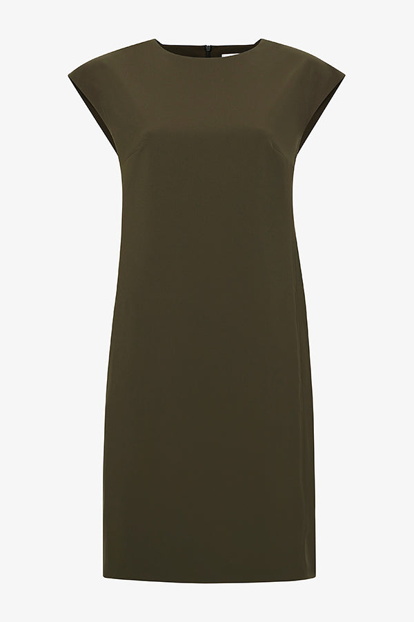 Packshot image of the Maaza Dress—Origami Suiting in Olive | Still | Exclude