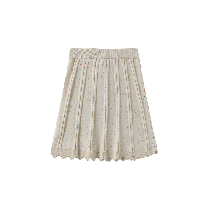 Marled Knit Scallop Trim Skirt