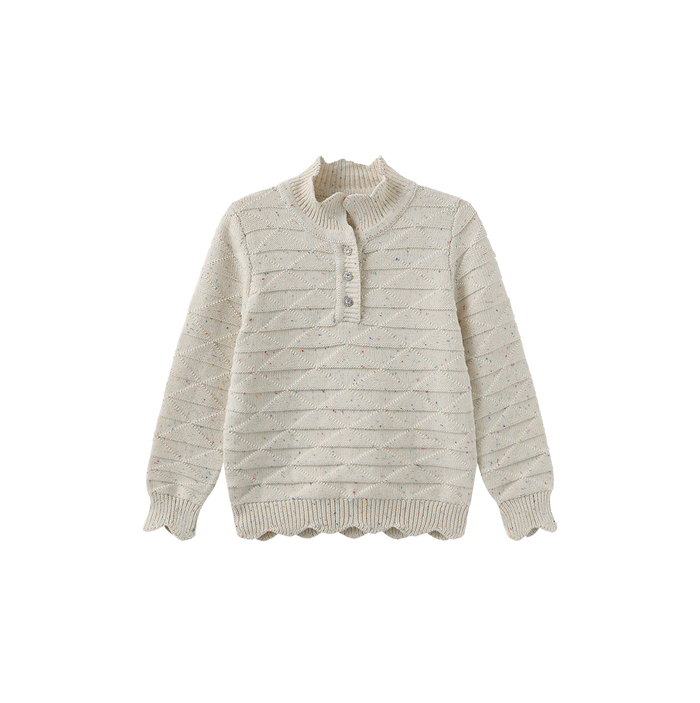 Marled Knit Scallop Trim Sweater