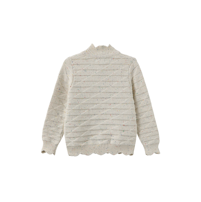 Marled Knit Scallop Trim Sweater