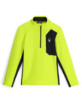 Bright yellow long-sleeve shirt with black accents on a white background