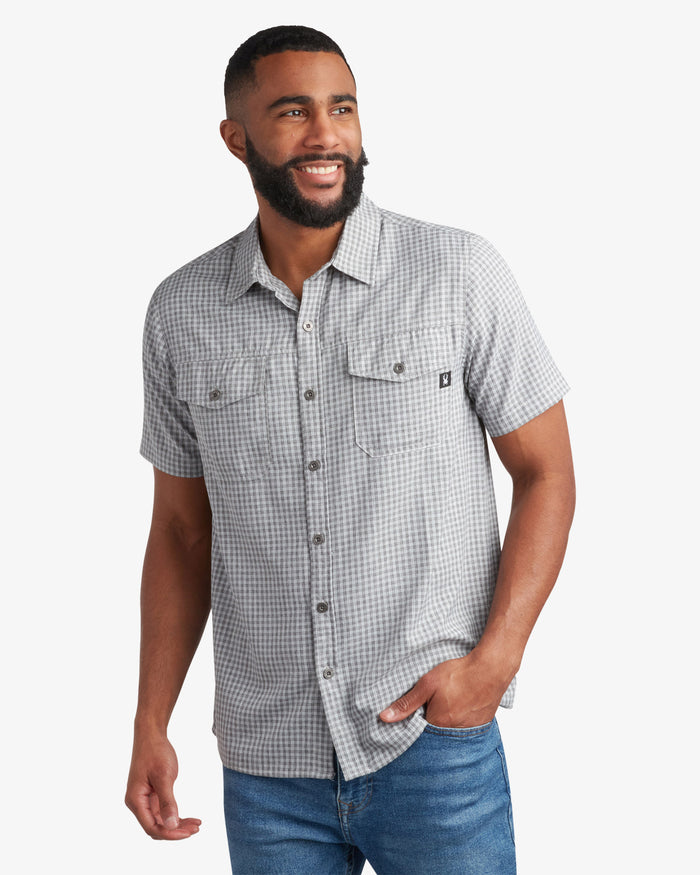 Men's Short Sleeve Check Polo - Gray