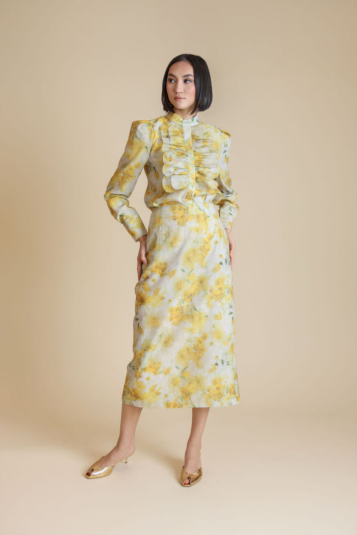 Organza Front Ruffle Blouse - Junees