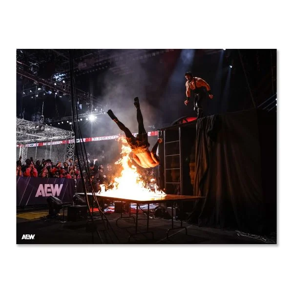 Pac Puts Darby Allin Through a Flaming Table - AEW Blood and Guts 2025 - Memorable Moments Art Print By Ryan Loco