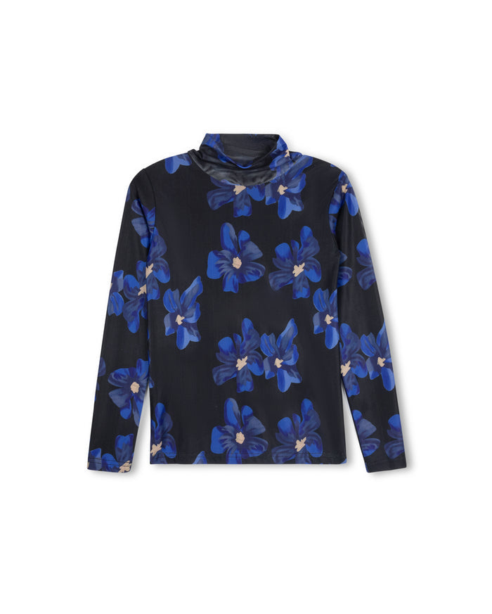Painted Flower Mesh Turtleneck - Junees