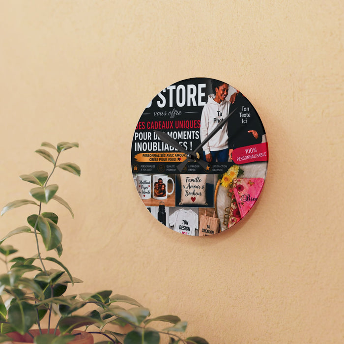 Personalized Acrylic Wall Clock — Custom Photo Collage Home Decor