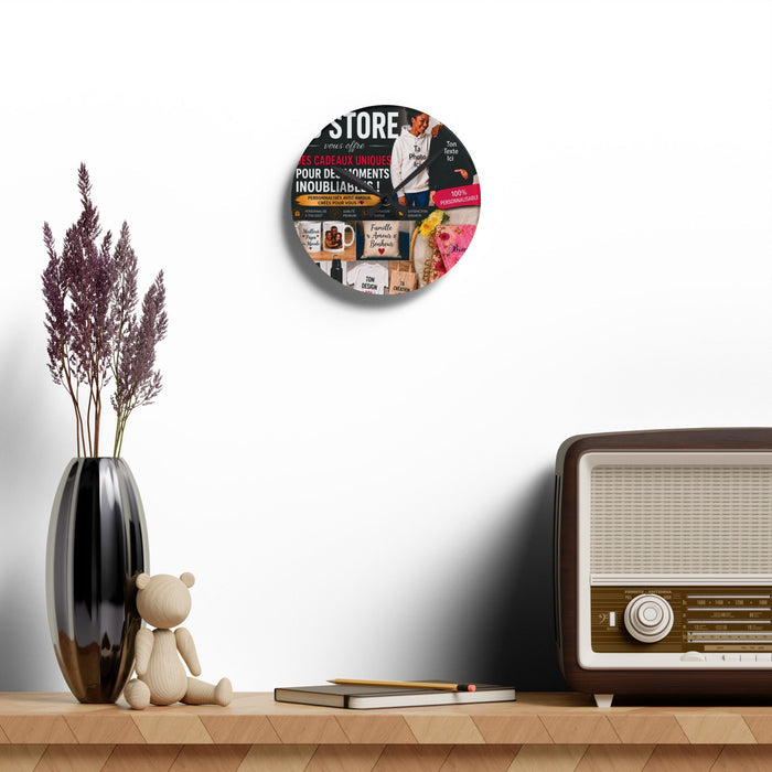 Personalized Acrylic Wall Clock — Custom Photo Collage Home Decor