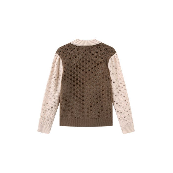 Pez Pointelle Contrast Knit Collared Sweater