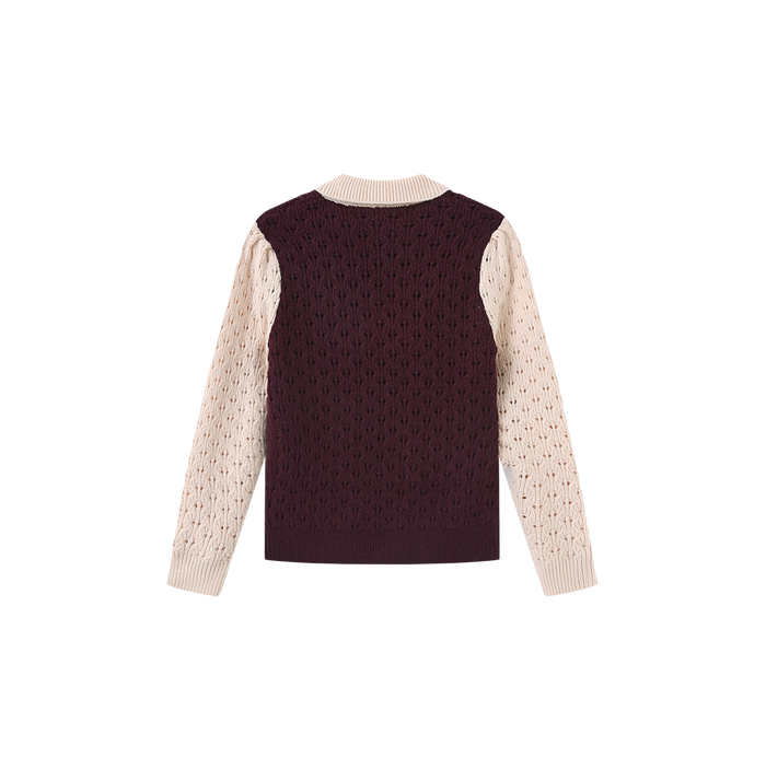 Pez Pointelle Contrast Knit Collared Sweater