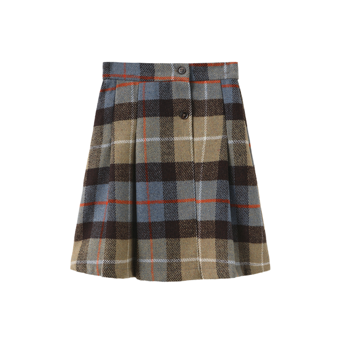 Plaid Button Wrap Skirt