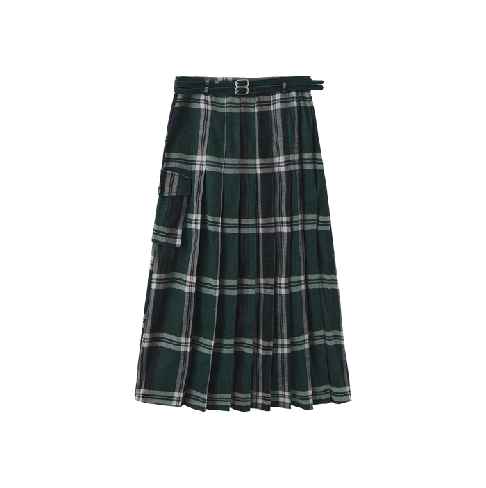 Plaid Pleated Pocket Skirt