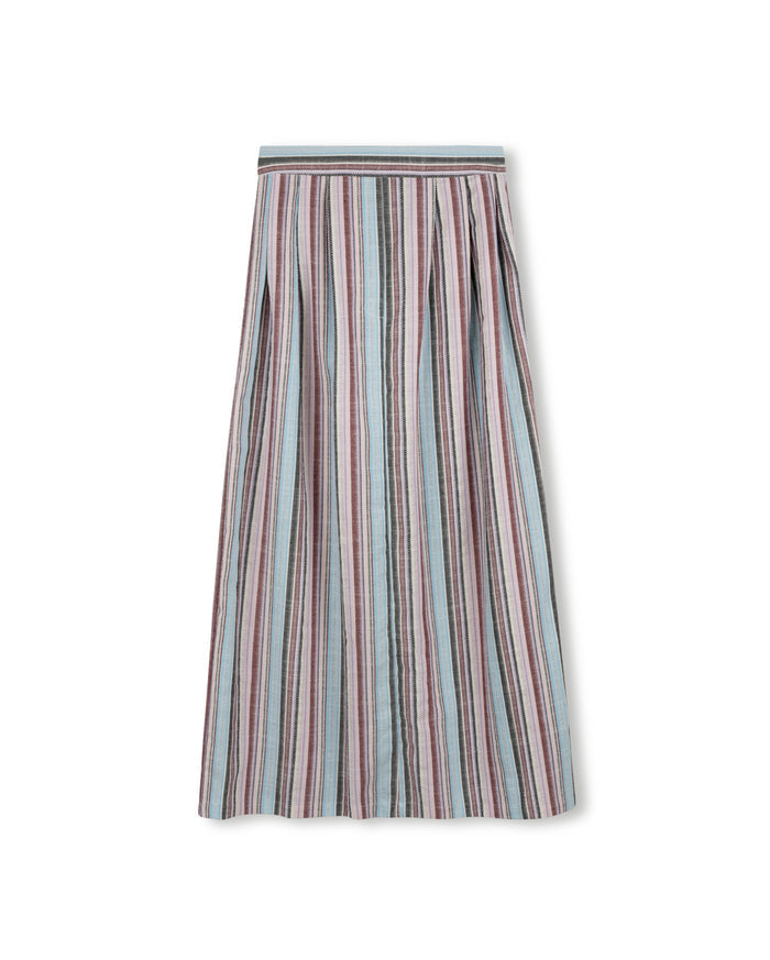 Poplin Stripe Maxi Pleat Skirt - Junees