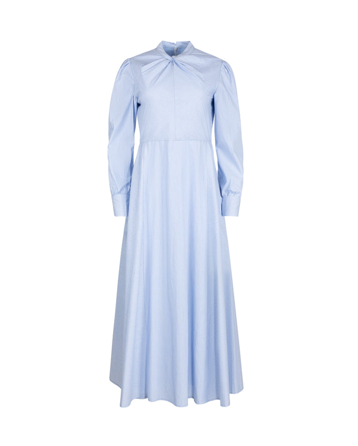 Poplin Striped Twist Neck Belted Dress - Junees