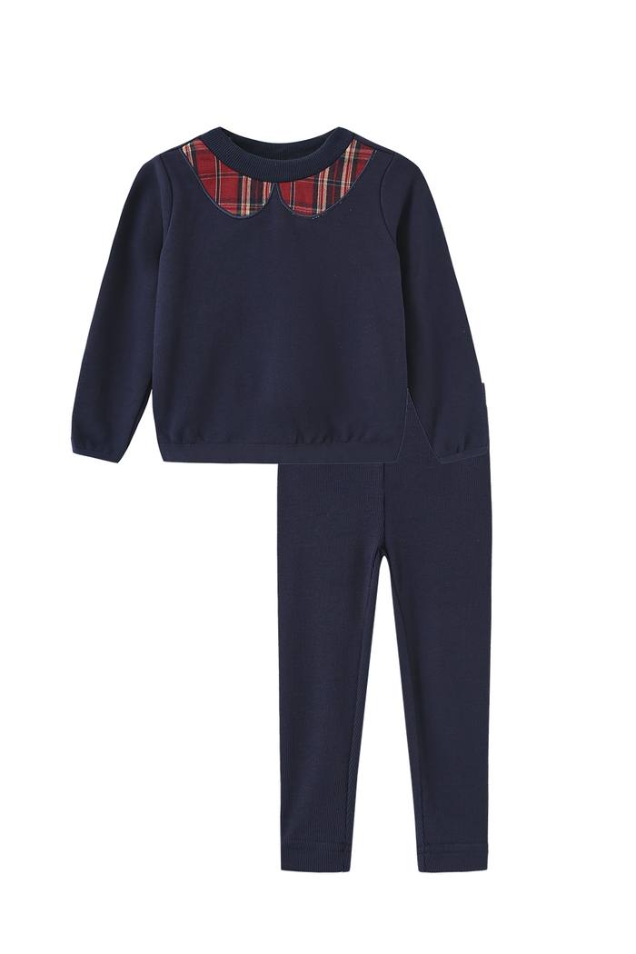 Prim Plaid Collar Sweatshirt Set