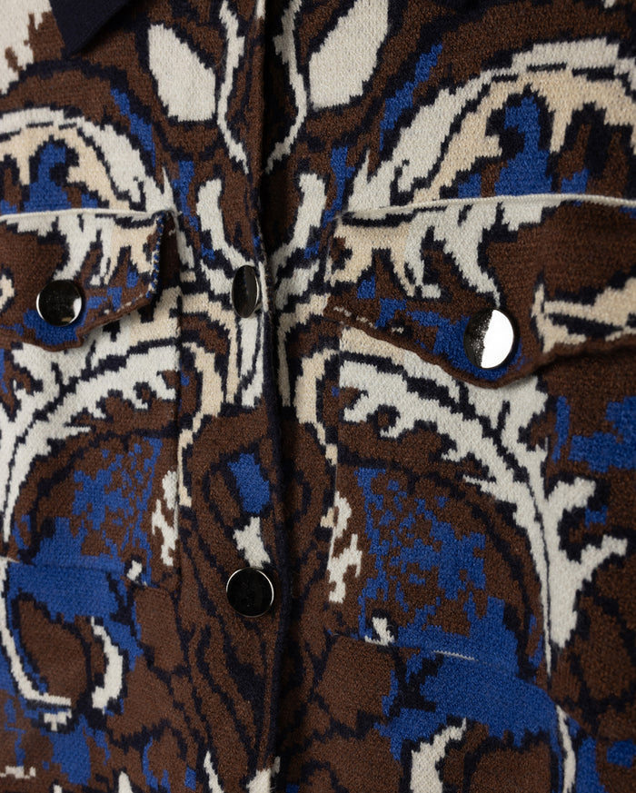 Printed Collared Knit Jacket - Junees