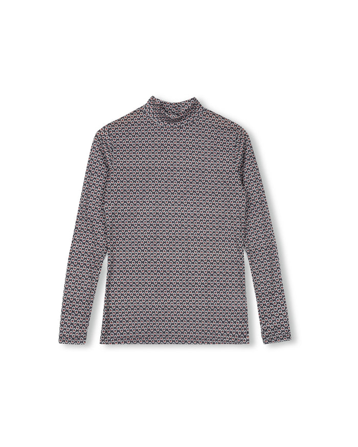Printed Fitted Mock Neck
