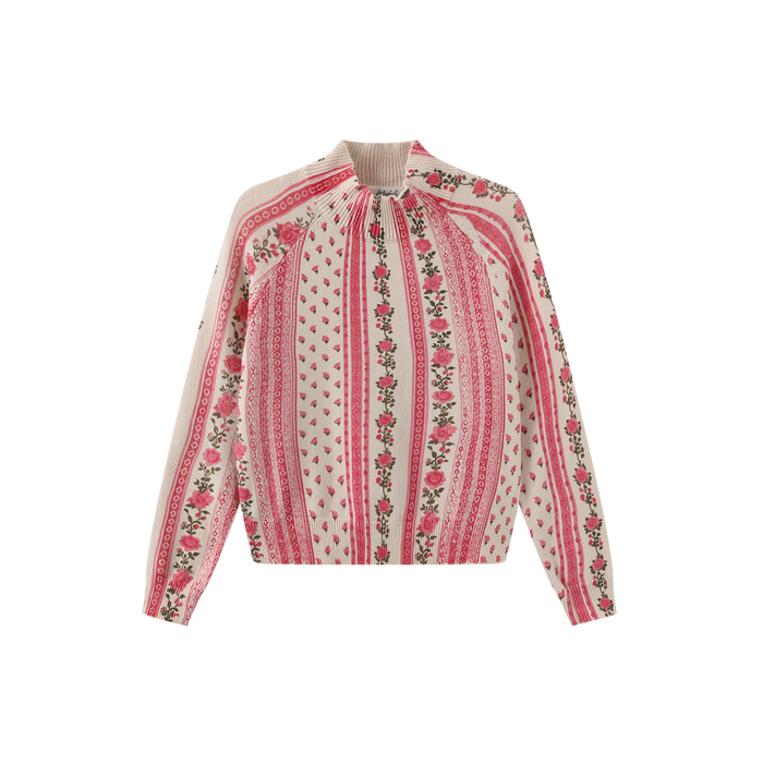 Printed Mock Neck Floral Sweater
