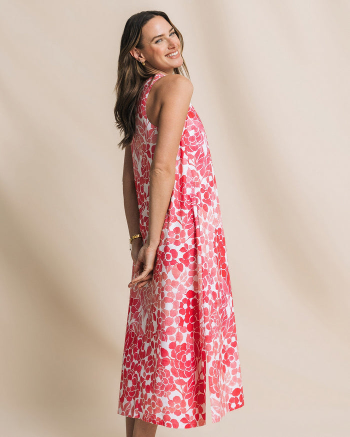 The side view of the Southern Tide Serena Printed Maxi Dress by Southern Tide - Island Pink