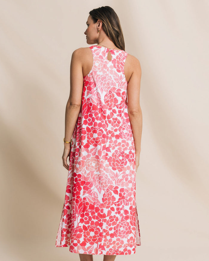 The back view of the Southern Tide Serena Printed Maxi Dress by Southern Tide - Island Pink