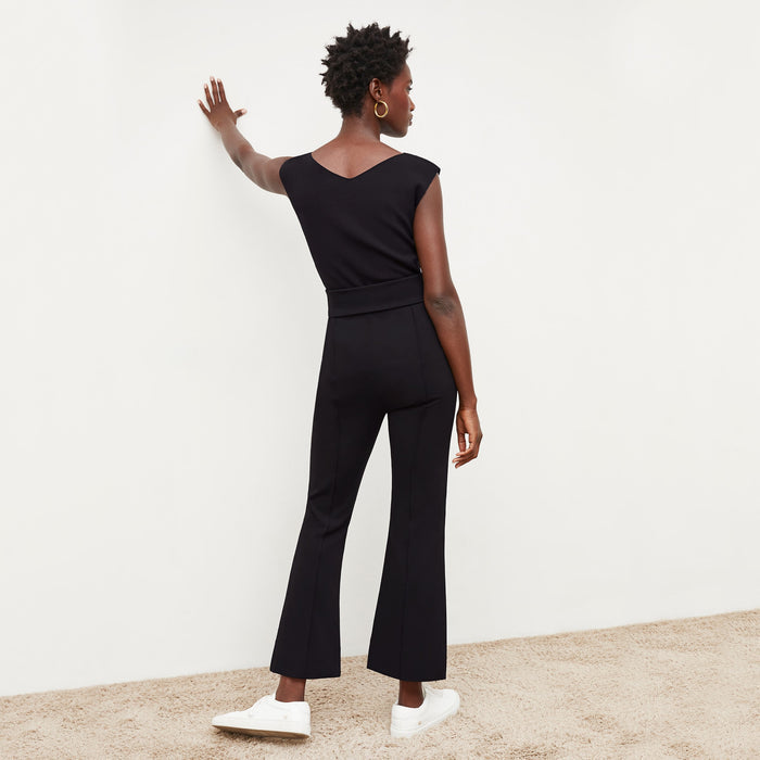 Back image of a woman standing wearing the Shiloh Pant in Black
