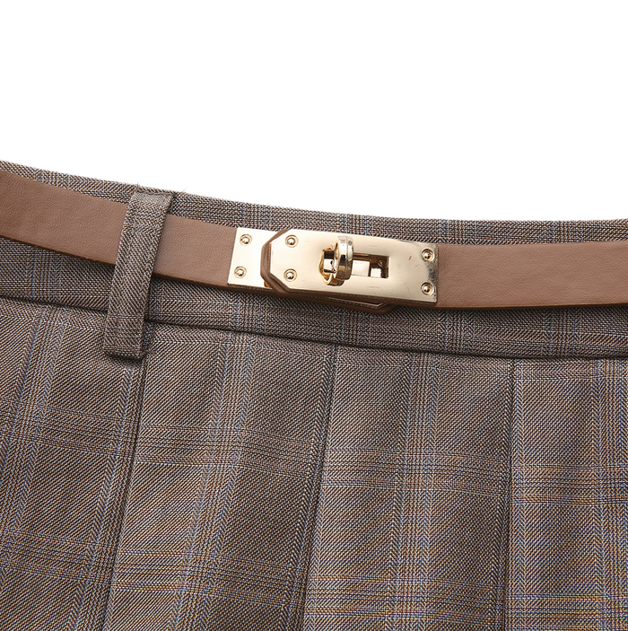 Short Pleated Belted Skirt