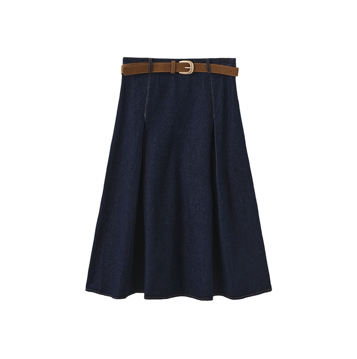 Short Pleated Denim Skirt