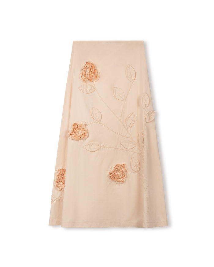 Silk Poplin Appliqued Skirt - Junees