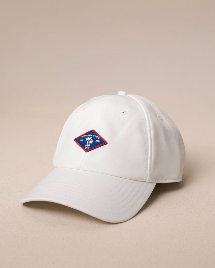 The front view of the Southern Tide Skipjack Palm Performance Hat by Southern Tide - White