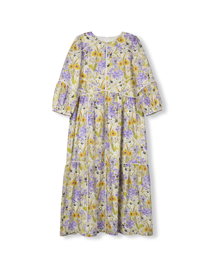 Square Fabric And Floral Midi Dress - Junees