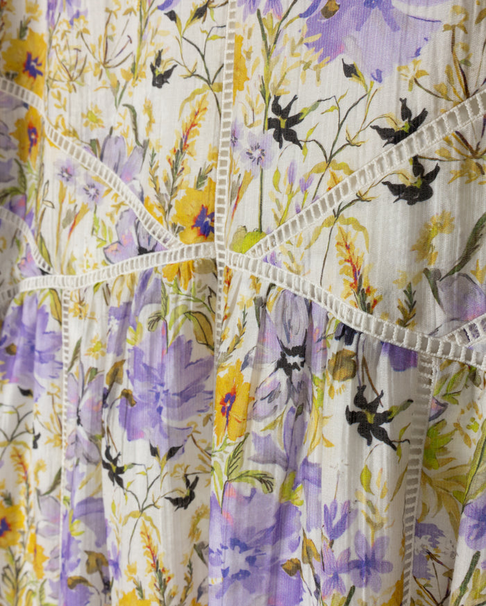 Square Fabric And Floral Midi Dress - Junees