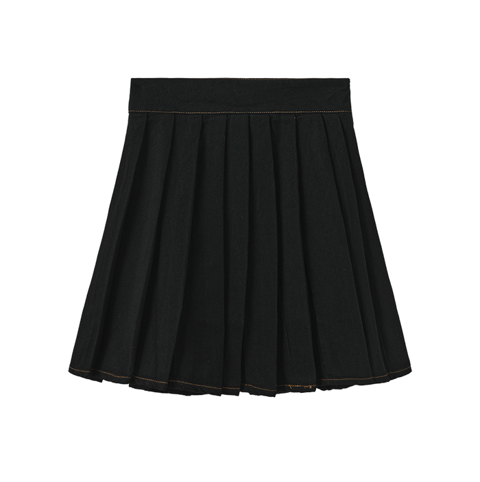 Stretch Denim Pleat Skirt