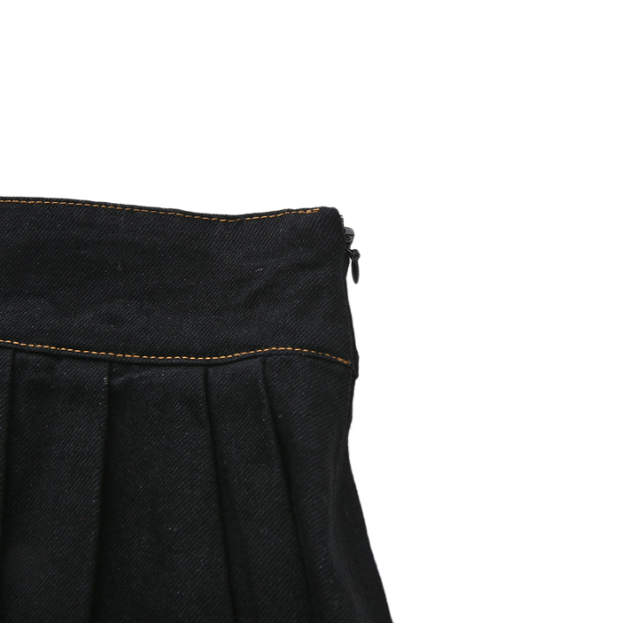 Stretch Denim Pleat Skirt
