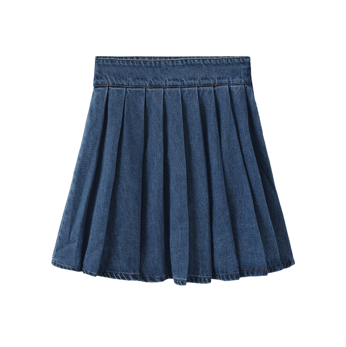 Stretch Denim Pleat Skirt